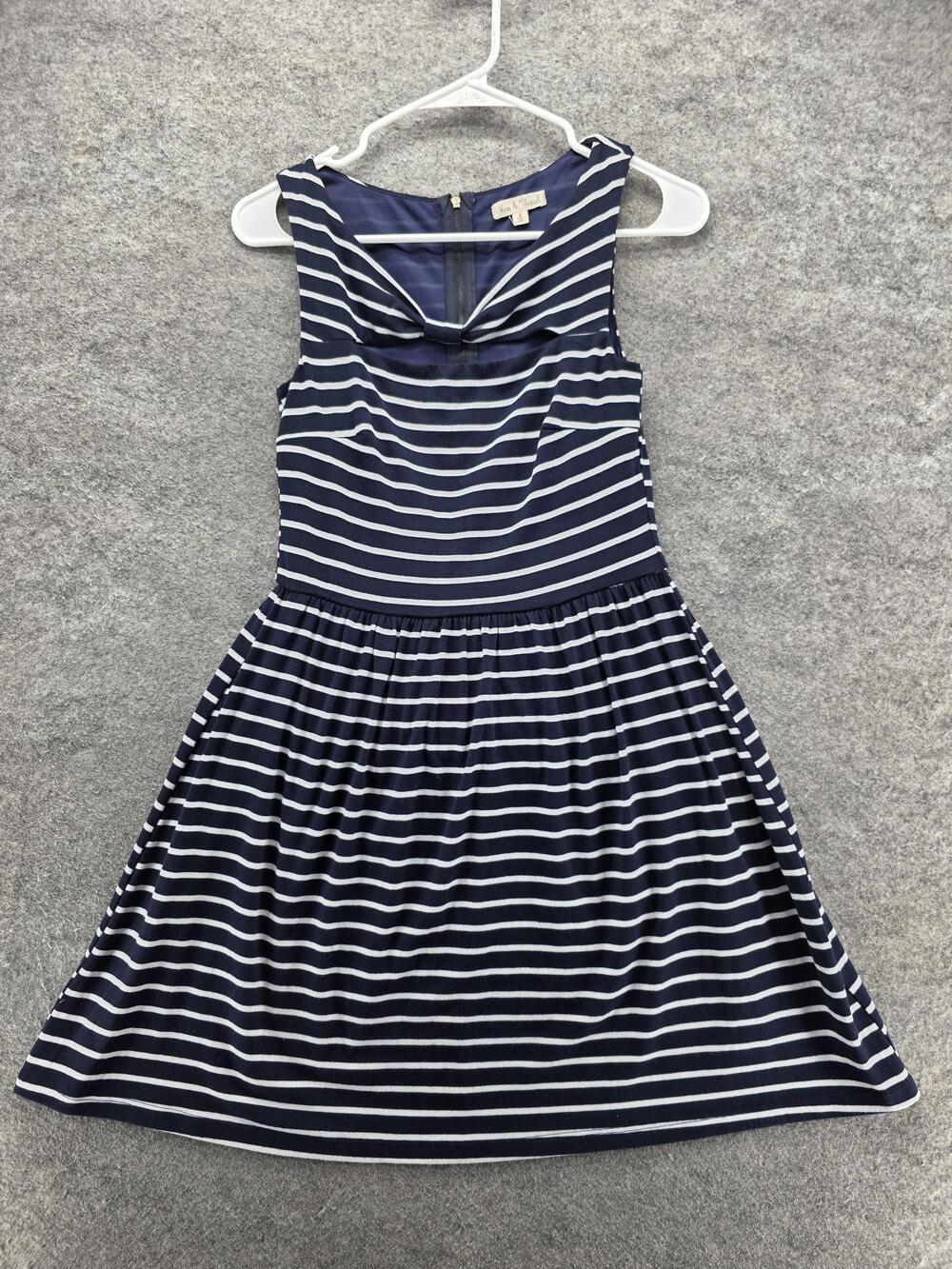 Hem & Thread Dress Womens Small Navy White Striped Fit & Flare Sleeveless A-Line